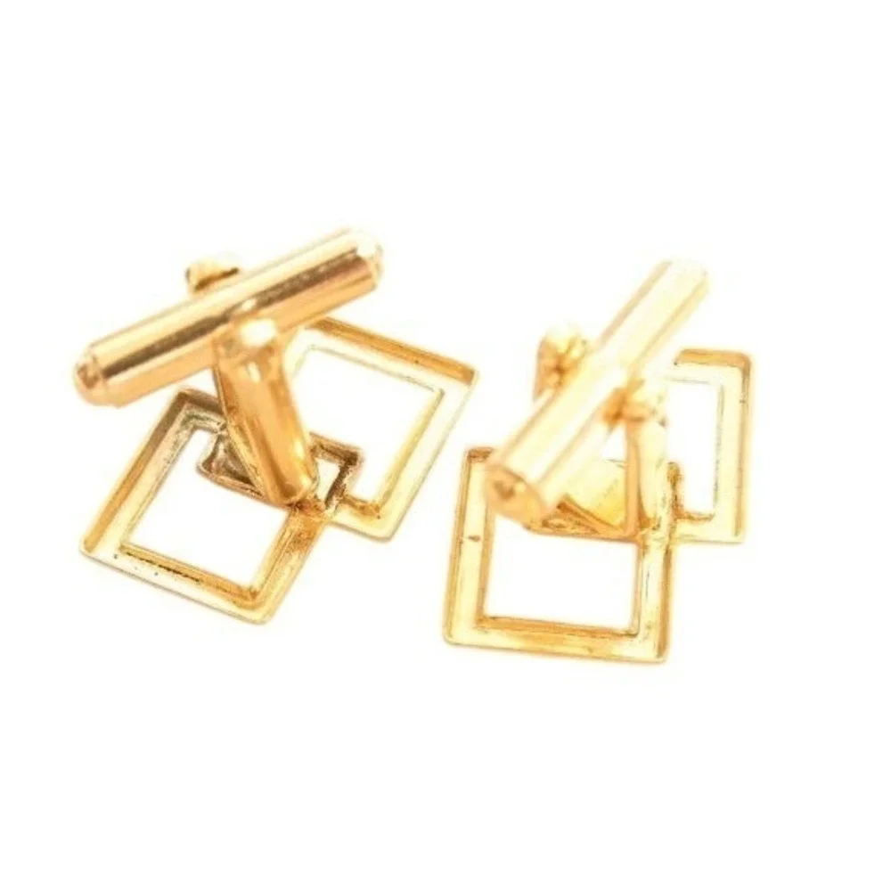 Vintage Gold Plated 2‎ Square White Rhinestone Cufflinks